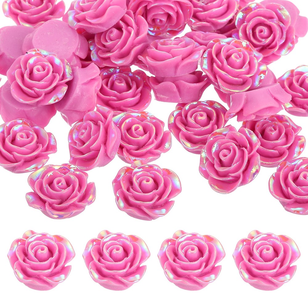 20mm Resin Rose Flatback Charm, 40Pcs Cabochon Embellishment, Shiny Light Purple
