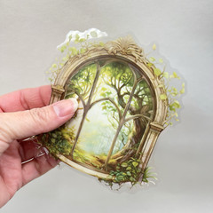 Green Forest Gothic Window Stickers Large Flake Junk Journals Collage
