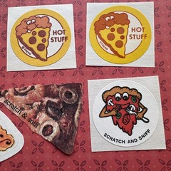 vintage 80s 90s + scratch & sniff PIZZA Stickers Sandylion Mark 1 Trend CTP Lot