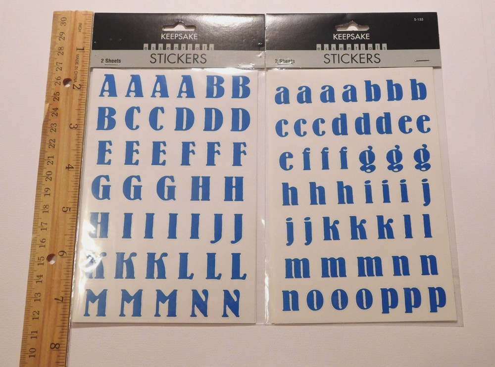 Keepsake Essentials Stickers Lot 4 Sheets Package ~ABC Blue Upper Lower Letters~