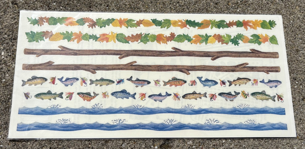 2000 VINTAGE 5 x 12″ SANDYLION CAMPING FISHING BORDERS Clear Sticker Sheet *