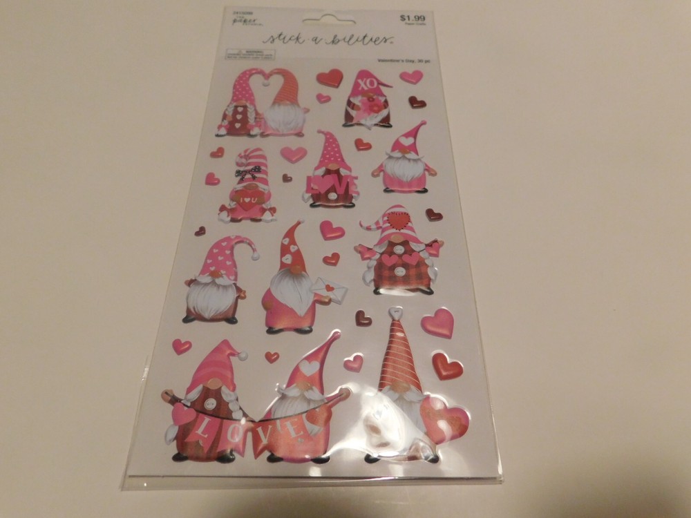 The paper studio stick a bilities Valentine’s Day Gnome puffy stickers 30pc