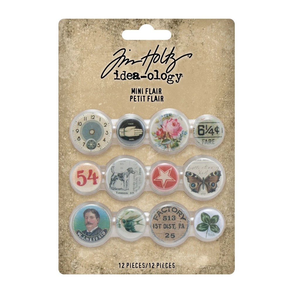 Tim Holtz idea-ology Mini Flair, 12 Pieces, Vintage-Style Buttons