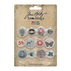 Tim Holtz idea-ology Mini Flair, 12 Pieces, Vintage-Style Buttons