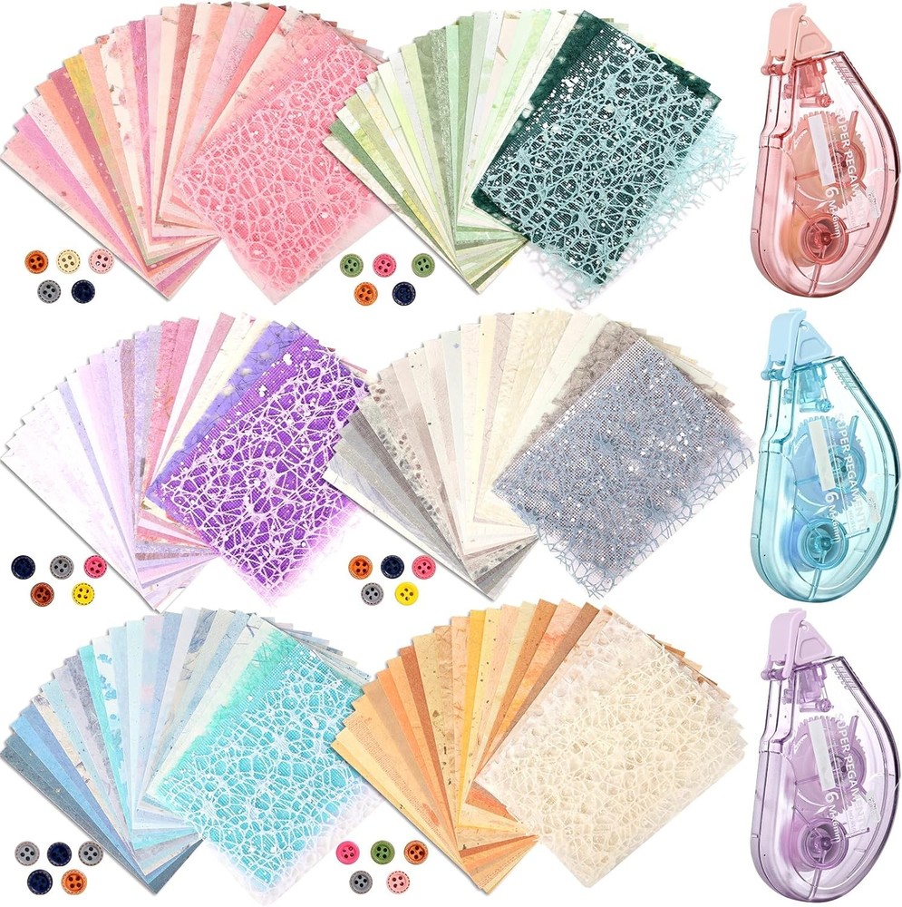 156 Sheets Textured Scrapbook Paper and Mesh Fabric Assorted Set, Sublaga 6 Pack