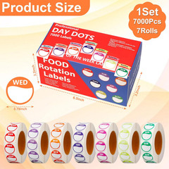 7000-Pack Days of the Week Colored Dot Stickers Removable Date Labels with Dispe