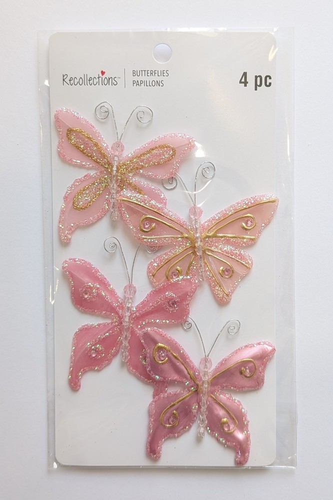 Pink Glitter Beaded Butterflies Scrapbook Craft Embellishments By Recollections