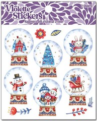 Violette Stickers 2 Sheets Christmas Snow Globes Red Blue Snowmen Sleigh Cottage