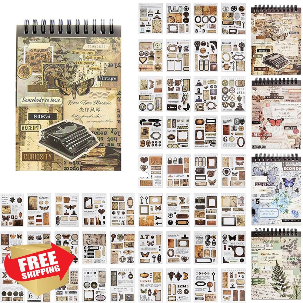 WCCH Vintage Scrapbook Sticker Supplies, 50 Sheets Washi Paper Self-Adhesive …