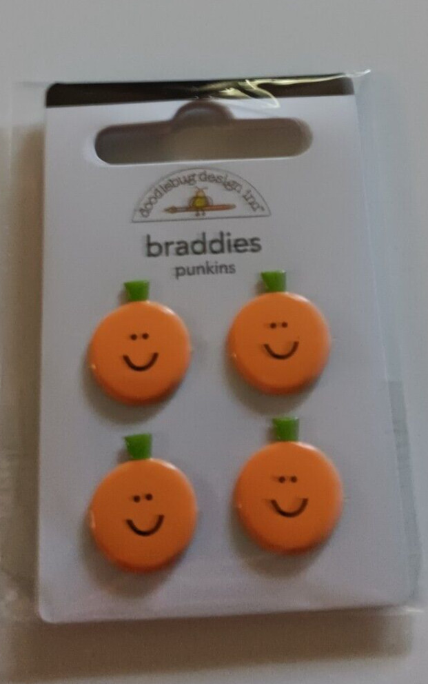 Crafts Doodlebug Brads Braddies Punkins Happy Pumpkins Halloween Orange X 4