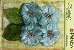 4 Vintage VELVET Peony TEAL BLUE 55-60mm + 3 Leaves VELVET – Botanica Pet L4f