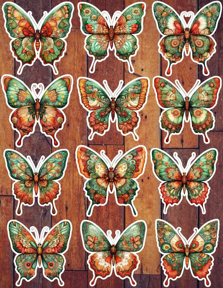 Earth Tone Butterfly Die Cut Vinyl Stickers Set Scrapbooking Laptop Waterbottle
