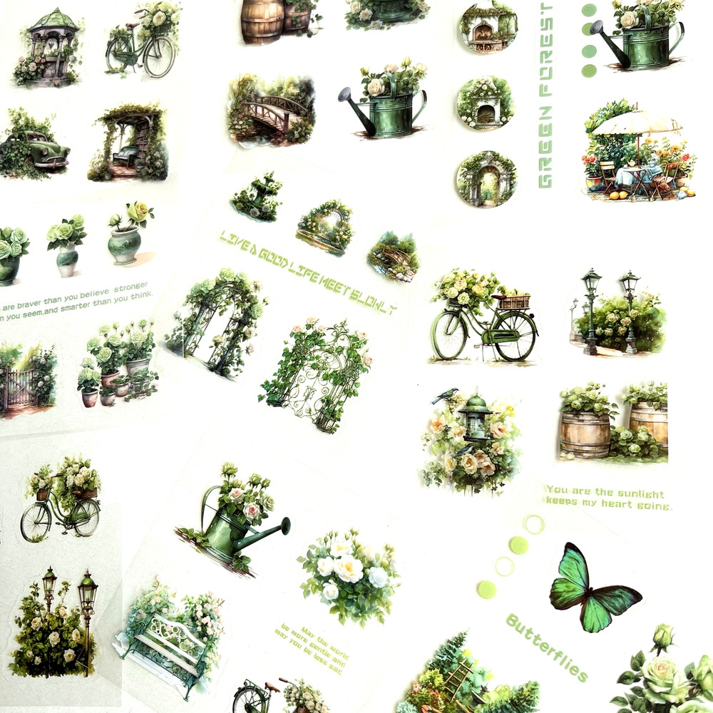 Green Garden Stickers 25 Sheets Summer Junk Journals Collage Scrapbooking