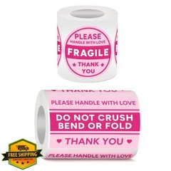Bueake Pink+red 600 PCS Fragile Shipping Stickers