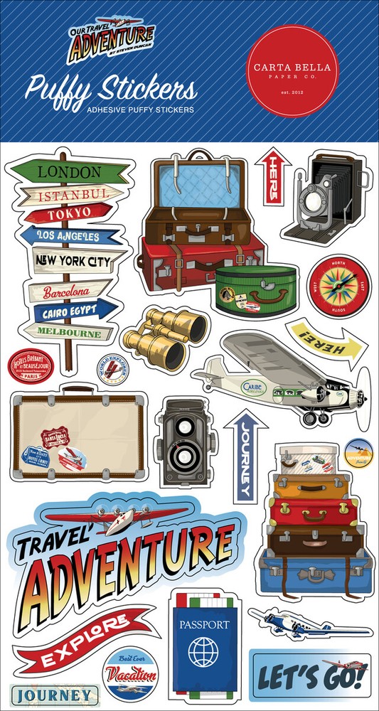 Carta Bella Paper OUR TRAVEL ADVENTURE Adhesive Puffy Scrapbook Stickers