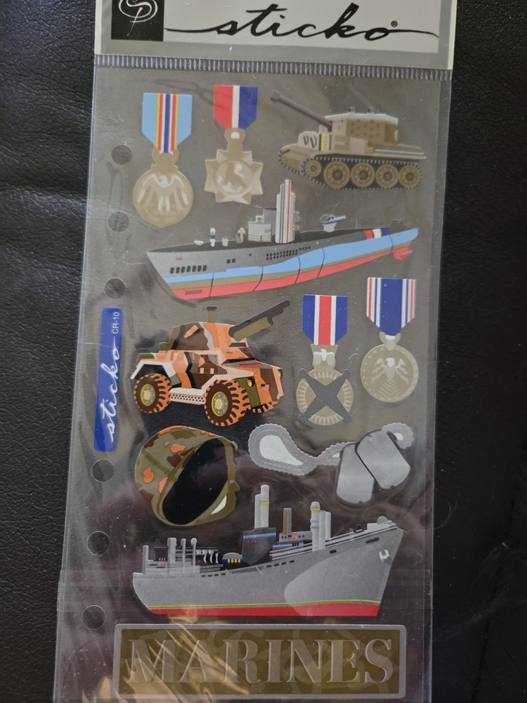 Retired Sticko US Marines Dimensional Stickers Military Veteran Craft Pack Vtg