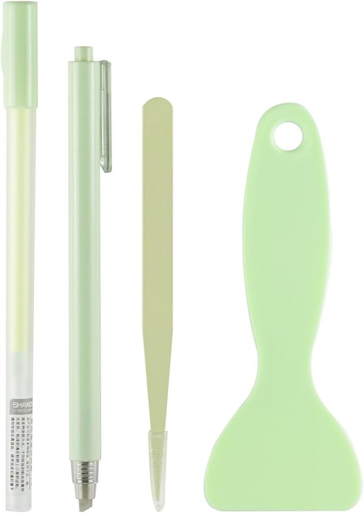 4 PCS Scrapbooking Tools Set with Sticker Tweezers Glue Pen, Shovel, and Ceramic