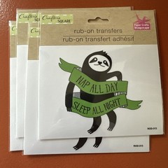 4 units-Crafter’s Square Sloth Nap All Day Sleep All Night Rub-On Transfers New