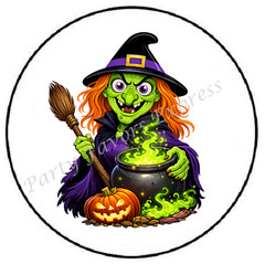 GREEN WITCH WITH CAULDRON HALLOWEEN ENVELOPE SEALS LABELS STICKERS PARTY FAVORS