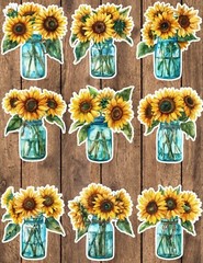 Sunflowers in a Jar Die Cut Vinyl Stickers Scrapbooking Laptop Waterbottle