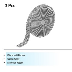 0.3 Inch 3 Yards Self Adhesive Crystal Rhinestone Diamond Ribbon Grey