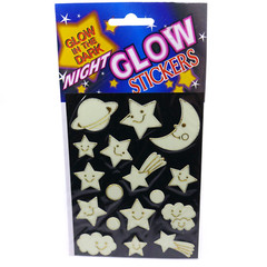 Vintage 90s stickers stars moon planet smiling Glow in The dark Night Twin Seven
