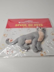 Mrs Grossman’s Stuck on Pets Stuffed Cat Sticker Gray Brown Chest Puffy Fuzzy
