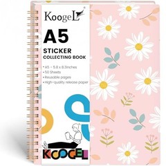 Koogel Reusable Sticker Book A5 Album Organizer 50 Sheets 100 Pages Storage
