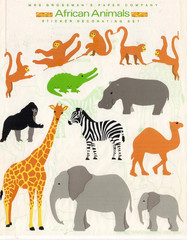 Vtg 1991 Mrs Grossmans 8″ x 6.5″ Aftrican Animals Sticker ~MONKEYS~Camel~GIRAFFE
