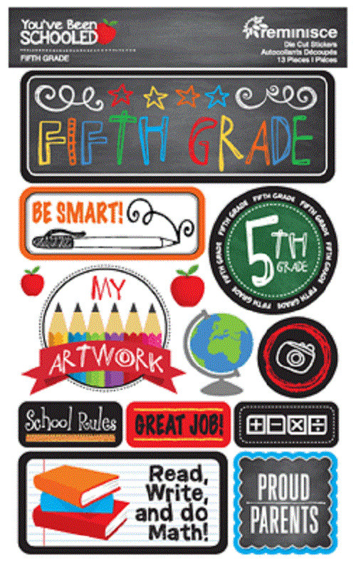 Scrapbooking Crafts Stickers 3D School Fifth 5th Grade Read Write Math Artwork