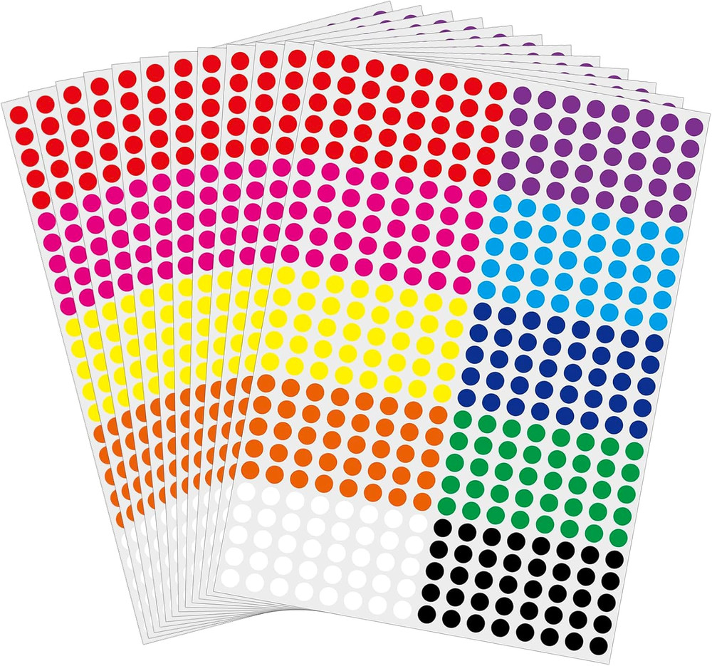10000 Pcs 1/4″ Small Colored Dot Stickers Tiny round Labels, 10 Colors Circle St