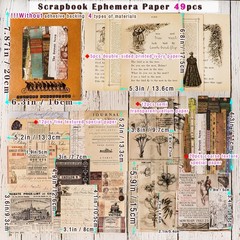 49pcs Vintage Junk Journal Mixed Textured Paper Scrapbooking Embellishments