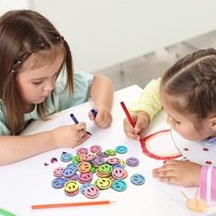 Glitter Smile Extra Tokens Reward Jar 45 PCS Happy Face Wooden Cutouts Classroom
