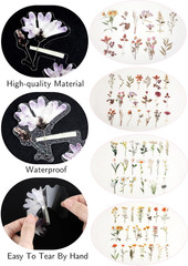 120 Pcs Transparent Flower Stickers for Scrapbooking PET Nature Plant Floral