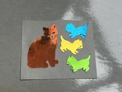 Vintage Mylar Foiled Cats Sticker Mod, Hambly Brand, Santa Clara CA, 4 Cats