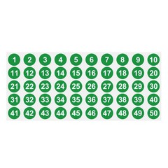1 to 50 Number Stickers 1 Inch, Consecutive Vinyl Round Labels Dot Decals, Green
