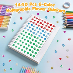 1440Pcs 6 Colors Holographic Glitter Flowers Stickers 0.6″, Sparkly Stickers …