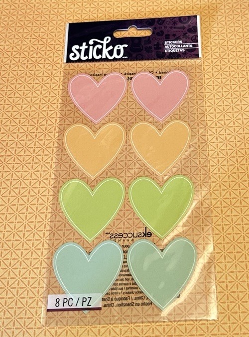 Sticko COLOR HEART LABEL Flat Stickers 8 Pcs Pink Orange Green Blue