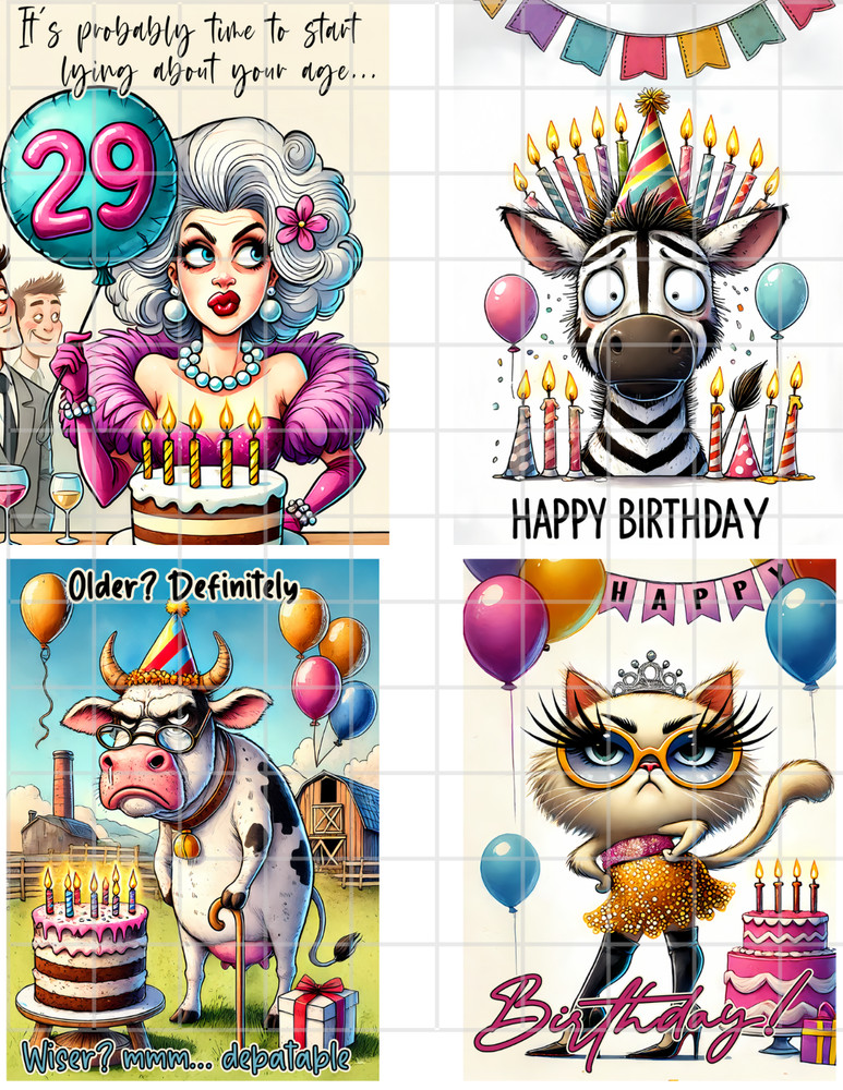 Card Toppers Junk Journal Supplies Funny Birthday Collage Sheet Scrapbook