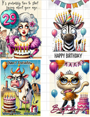 Card Toppers Junk Journal Supplies Funny Birthday Collage Sheet Scrapbook