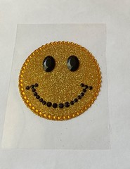 Lg. Smiley Face Rhinestone & Glitter Adhesive Gem Sticker 2.5”, Retro/Hippie