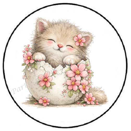 KITTEN IN FLORAL EASTER EGG ENVELOPE SEALS LABELS STICKERS PARTY FAVORS