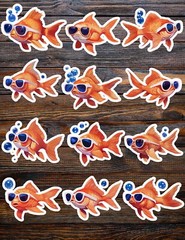 Cool Guy Goldfish Die Cut Vinyl Stickers Set Scrapbooking Laptop Waterbottle