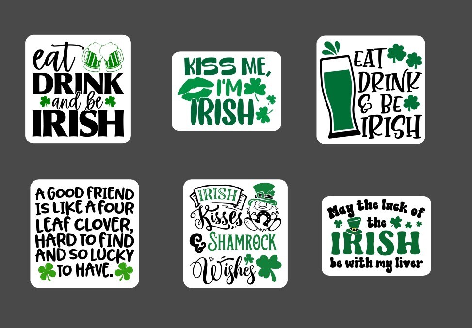6 – 2.5” St. Patrick’s Day Sticker Pack – Happy Stickers Irish Holiday Shamrock
