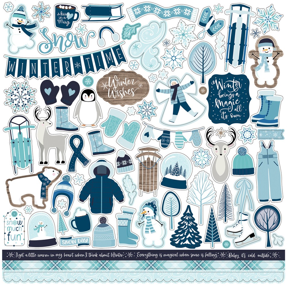 (1) 12×12 Sheet of Echo Park Paper WINTER MAGIC Scrapbook Element Stickers