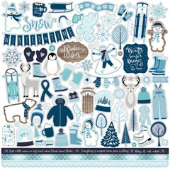 (1) 12×12 Sheet of Echo Park Paper WINTER MAGIC Scrapbook Element Stickers