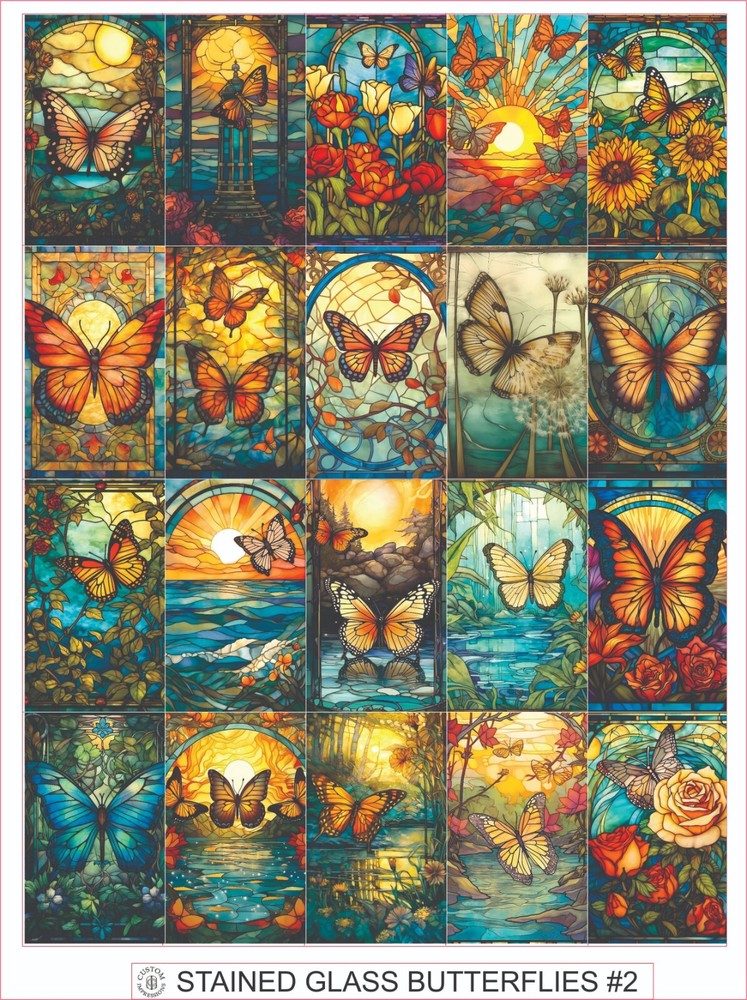 STAINED GLASS BUTTERFLIES #2 – COMPLETE SHEET OF 25 STICKERS