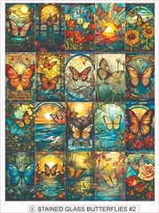 STAINED GLASS BUTTERFLIES #2 – COMPLETE SHEET OF 25 STICKERS