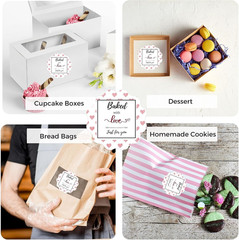 Baked with Love Stickers Roll | Scalloped Cut | Waterproof | 2 Inch | 300 Labels