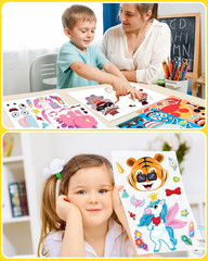 24 Pcs Make Your Own Sticker Sheets for Kids, Mix and Match Animal Face Stickers